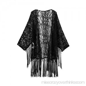 Academyus Women's Fringed Lace Kimono Cover Up Cardigan Tassels Top Black B01J7HQV7M